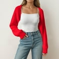 thumbnail image 2 of Wang6 Women Cropped Cardigans Sweaters Trendy Long Sleeve Wool Blend Bolero Shrug Fall Outwear Without Tube Top Red XL, 2 of 6