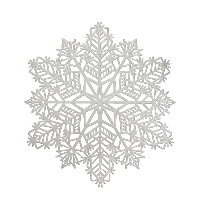 ZTTD Christmas Snowflake Placemats Set of 1 Sliver Snowflake Place Mats Tablemats Round Vinyl Non-Slip Washable Table Setting for Christmas Dining Holiday Party Wedding Kitchen Table Mats Decor