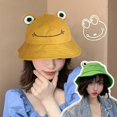 thumbnail image 5 of 2 uds sombrero de cubo de rana para adultos, sombrero de algodón para mujer, sombrero de pescador de algodón plegable para niños y mujeres - (verde+amarillo), 5 of 5