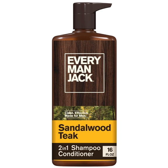 Every Man Jack Sandalwood Teak Daily 2-in-1 Shampoo and Conditioner for Men, Naturally Derived, 16 oz
