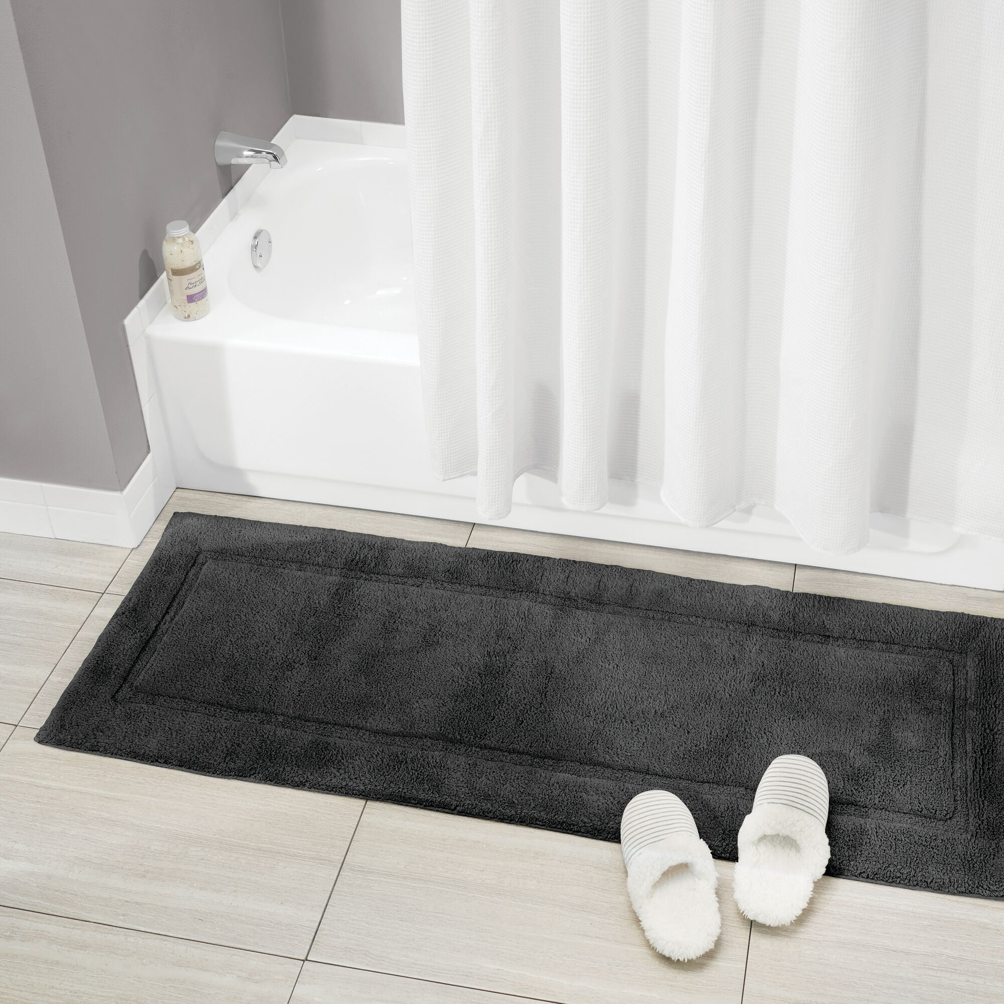 mDesign Microfiber Bath Mats - 3 Piece Bathroom Rugs - Set of 3 - Black