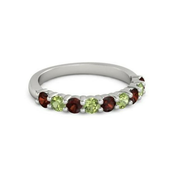 925 Sterling Silver Round 2.50 MM Garnet Peridot Half Eternity Women Ring