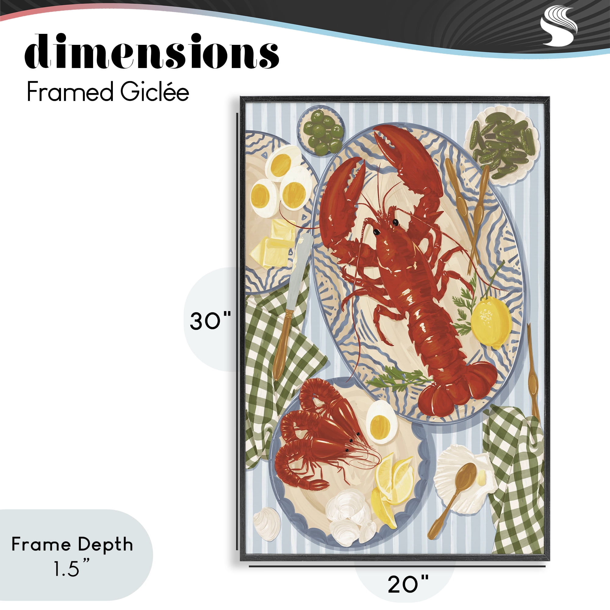 Stupell Industries Lobster For Lunch Platter Black Framed Giclee Art, design by Vero Illustrates