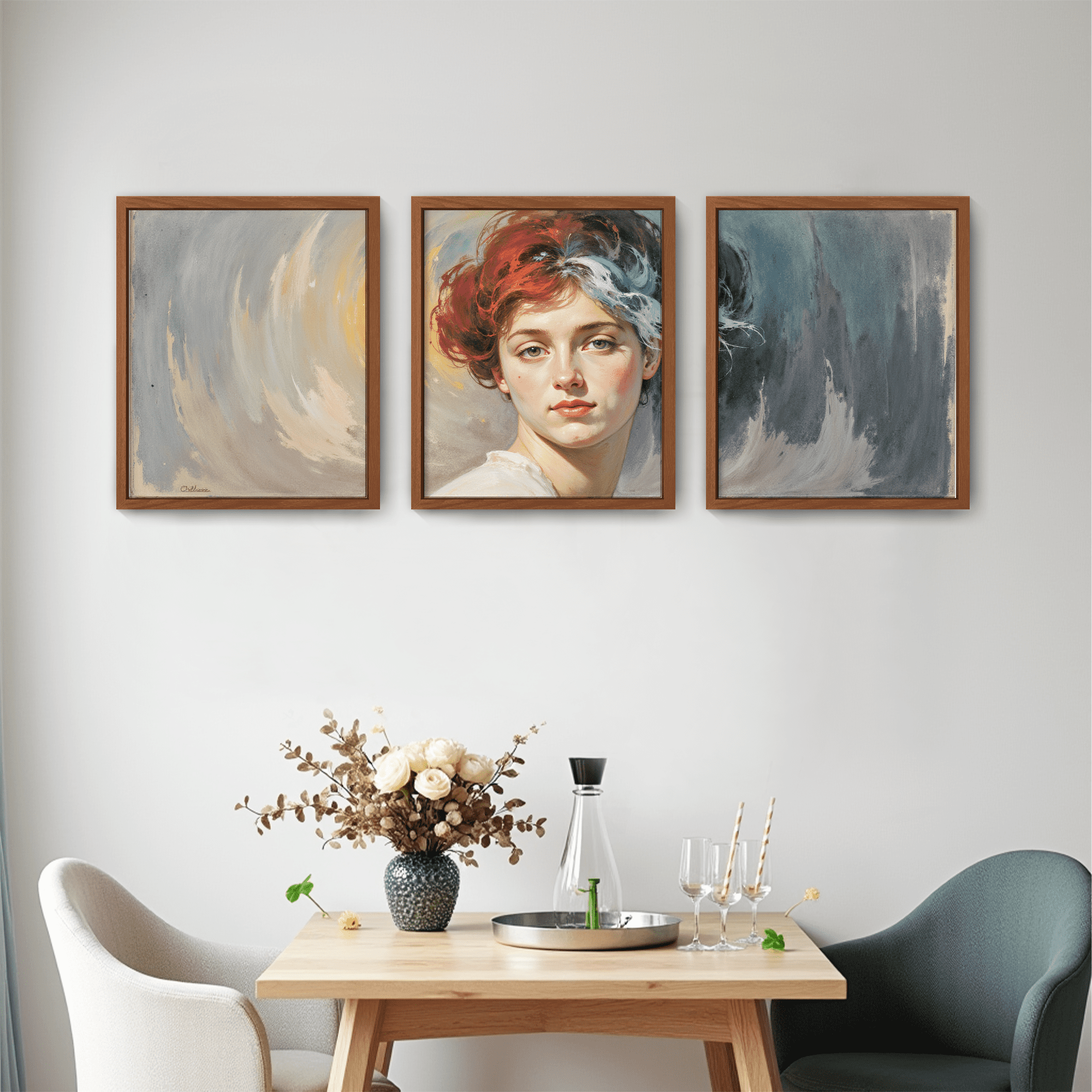 MAYEERTY Modern Abstract Wall Art Painting, Living Room Decor, Brown MDF Frame, 23.6"x15.8"
