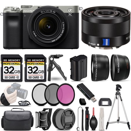 Sony a7C Mirrorless Camera (Silver) with 28-60mm Lens+35mm f/2.8 ZA Lens +3 PC Filter +64GB