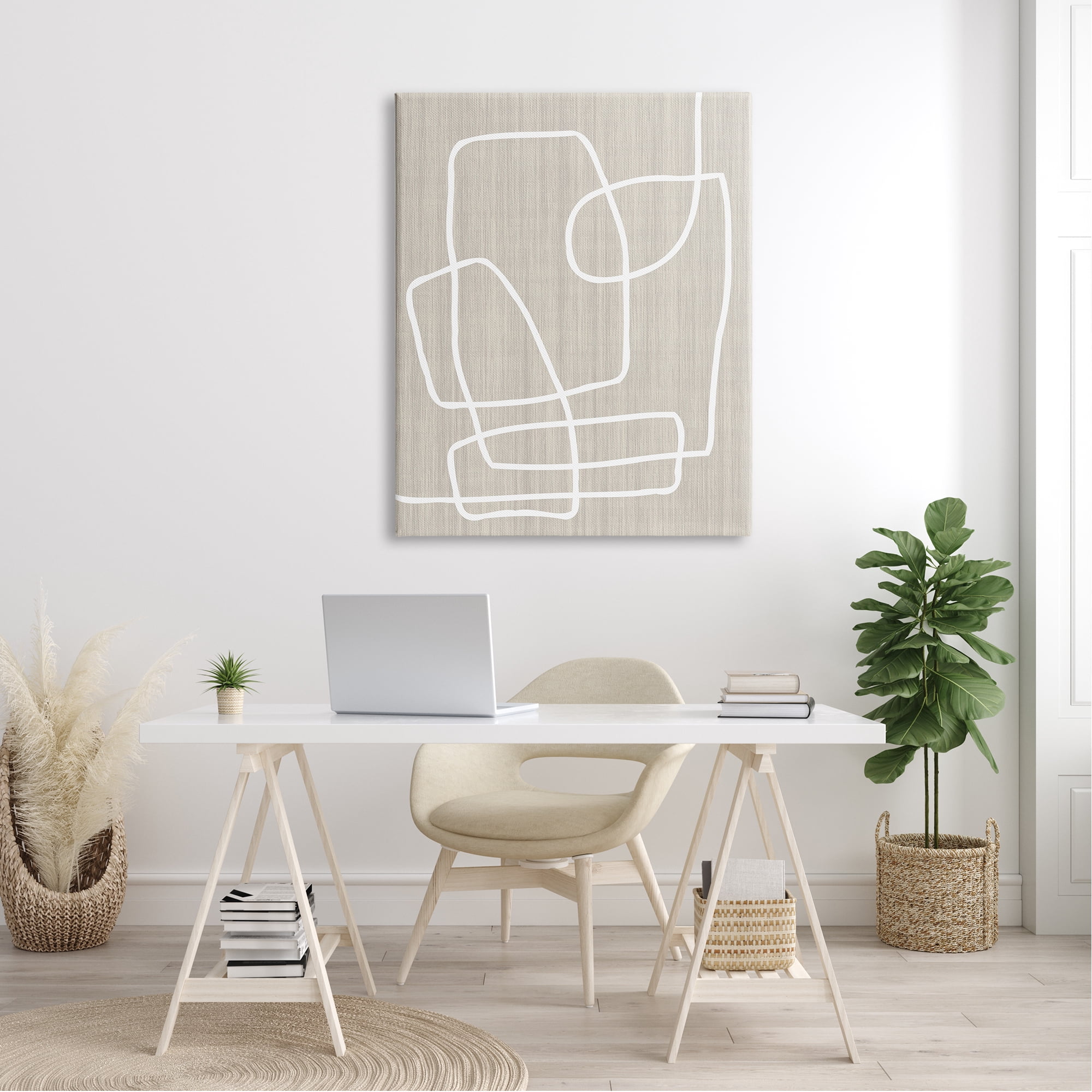 Stupell Industries Contemporary White Line Shapes Minimal Grain Design Canvas Wall Art, 36 x 48, Design by Alpenglow Workshop