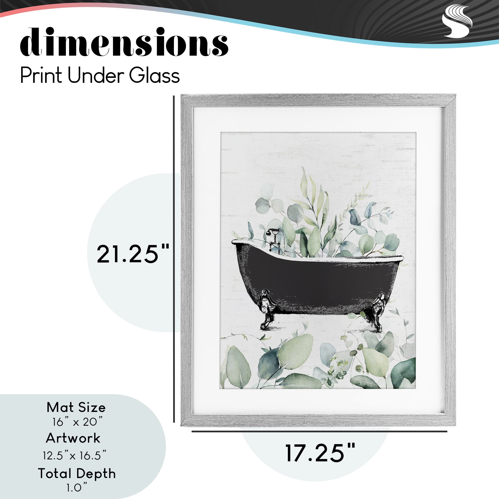 Eucalyptus Leaves Bathtub Gray Framed Print Under Glass, design by Lettered and Lined