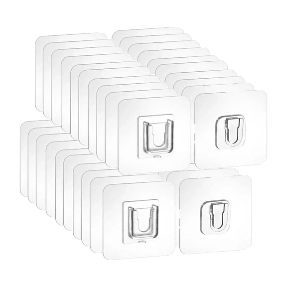 Leeye 20-Pack Transparent Double-Sided Adhesive Wall Hooks, No-Damage Strong Hangers for Smooth Surfaces, Removable Sticky Hooks for Bathroom & Kitchen