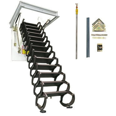 10.5ft 13Steps Attic Pull Down Ceiling Ladder Stairs Hidden Telescopic Folding Ladder Chocolate