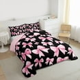 thumbnail image 3 of jejeloiu Kawaii Bowtie Ribbon Queen Comforter Set,Cute Bow Bowknot Bedding Sets,Pink Black Bedding Comforter Set For Girls Teens,Luxury Bedroom Decor Reversible,3 Pieces, 3 of 8