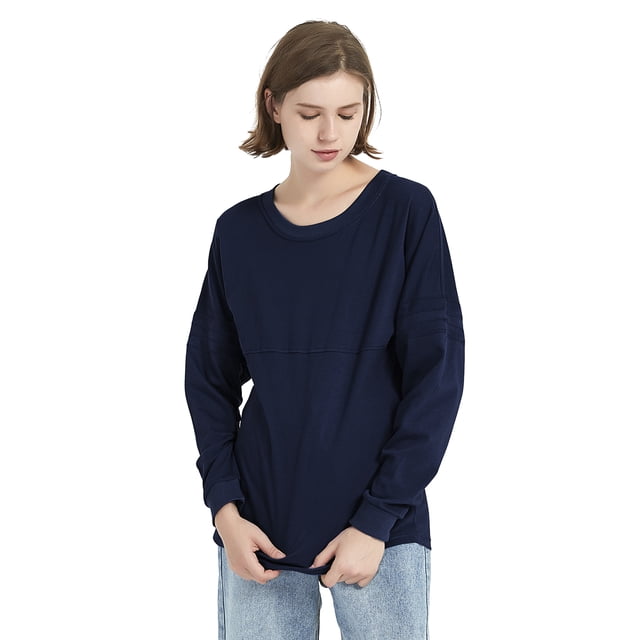 TOPTIE Chandail à Col Rond pour Femmes avec Pompons, Chandail Jersey Jeunesse à Manches Longues, T-Shirt de Jour de Match, Vierge-Marine-P