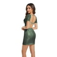 thumbnail image 3 of Letdown Women's Sequin Halter Bodycon Backless Ruched Spaghetti Strap Mini Club Party Dresses Off Shoulder Ruched Night Out Club Dress (Green, S), 3 of 8