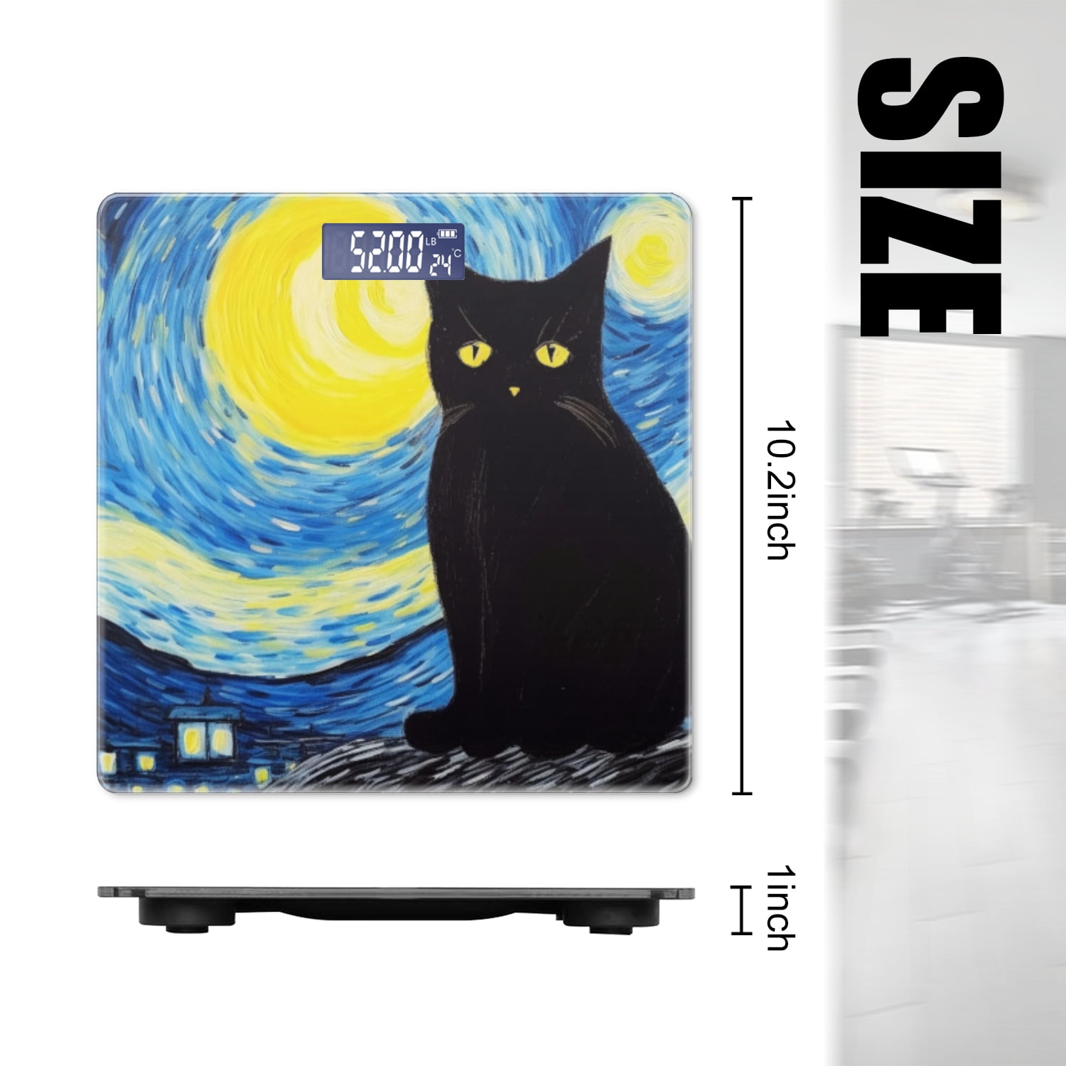 Bathroom Scale, Highly Accurate Digital Body Scale,Precisely Measures Weight up to 400 lbs-Black Cat Starry Night