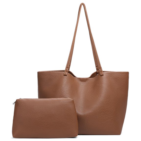 Leather Tote Bag for Women Work Shoulder Bag Large Top Handle Handbags and Ladies Travel Purse with Zipper Pocket