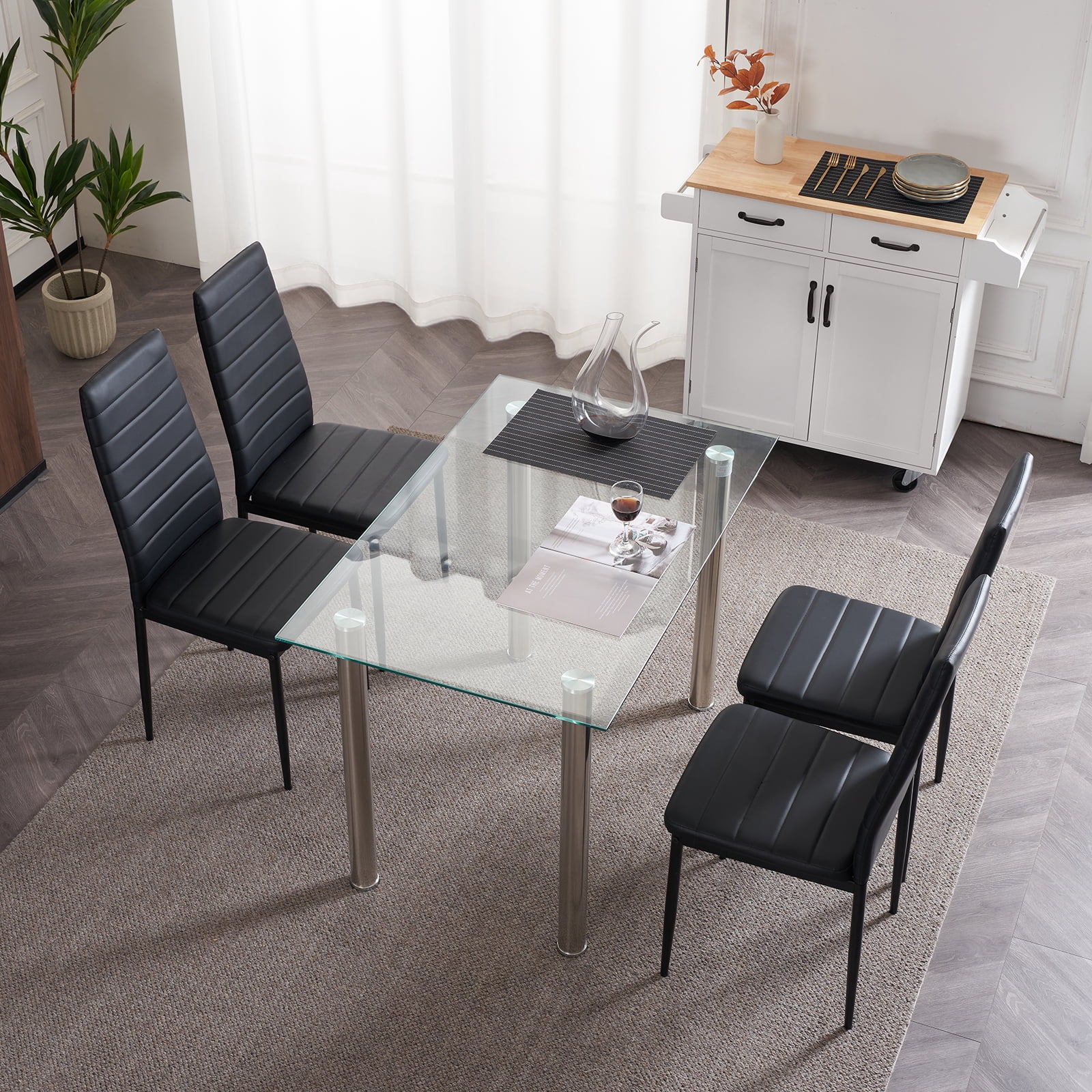 Zimtown Set of 4 Dining Side Chairs PU Leather Elegant Design Home Kitchen Furniture Black