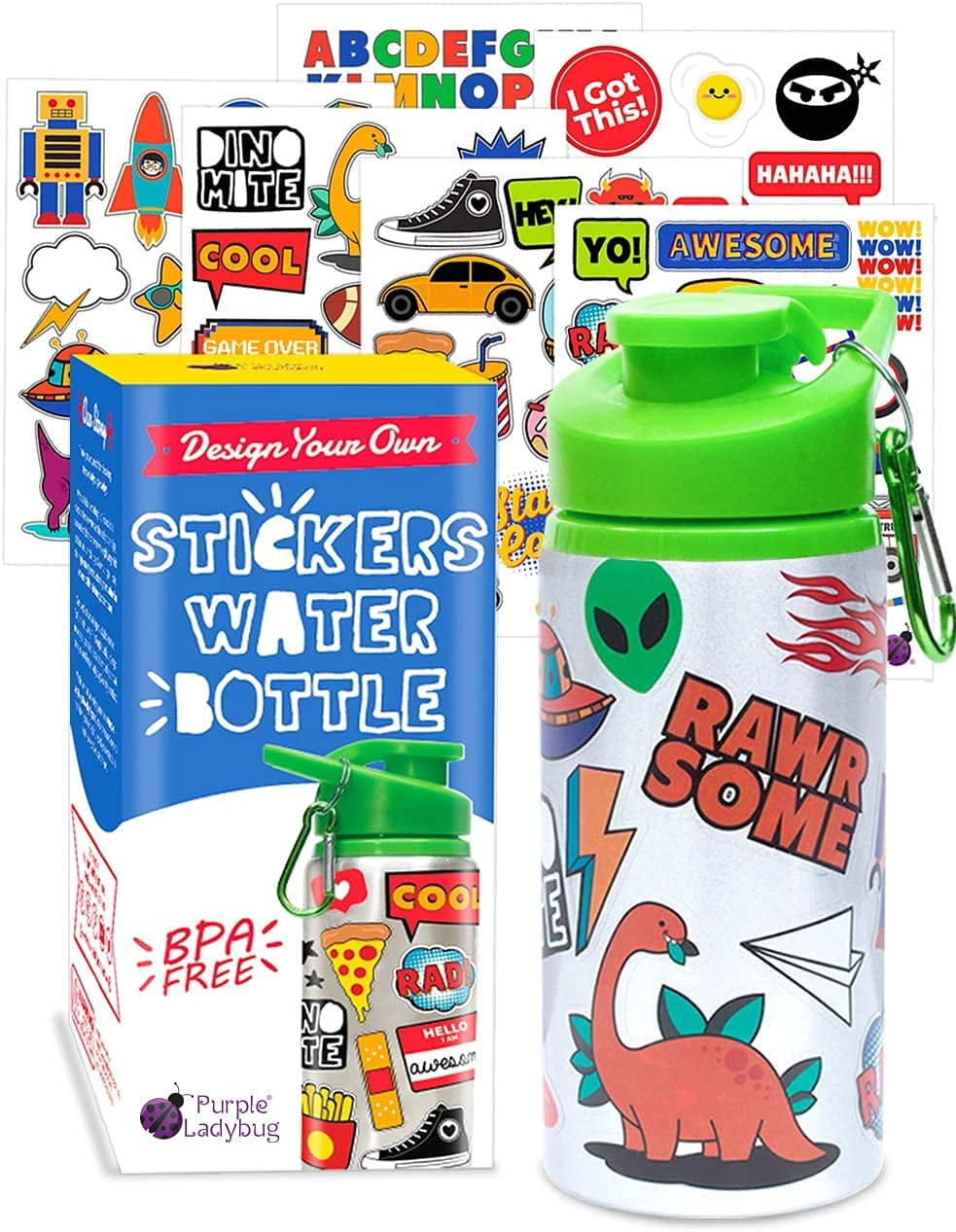 BPA Free Kids Water Bottle Purple Ladybug Decorate Your Own Water Bottle for Boys Craft Kit with Tons of Fun On-Trend Stickers Great Boy Gift Idea Fun & Creative DIY Kids Arts & Crafts Activity 