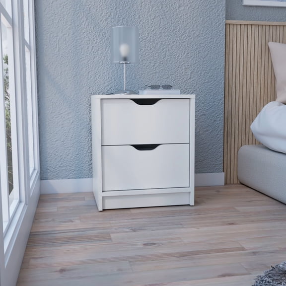 2 Drawers Bedroom Nightstand In White - Compact And Versatile For White, With Quiet Drawer Sliders