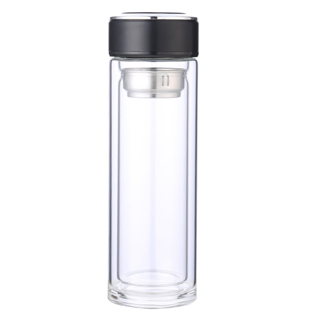 Yuarrent Botella de agua de vidrio de 320ML con alto contenido de borosilicato con filtro Botella de té y café resistente al calor de doble capa Utensilios de cocina negro Yuarrent JJ23232-02B