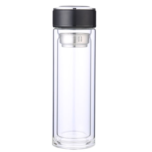 Yuarrent Botella de agua de vidrio de 320ML con alto contenido de borosilicato con filtro Botella de té y café resistente al calor de doble capa Utensilios de cocina negro Yuarrent JJ23232-02B