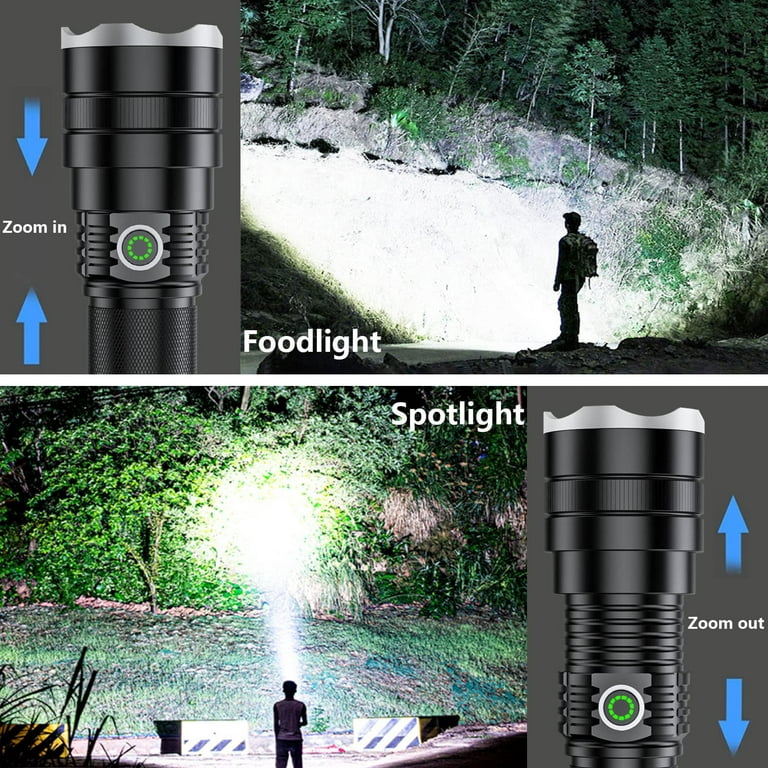 JAY-PARK Flashlights High Lumens Rechargeable, Super Bright High Power LED Tactical Flashlight 100000 Lumen, Powerful Zoomable Handheld USB Flash Ligh