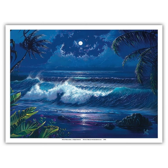 Lanai Luna - Hawaiian Moonlit Ocean Waves - From an Original Color Painting by Scott Westmoreland - Master Art Print (Unframed) 9in x 12in
