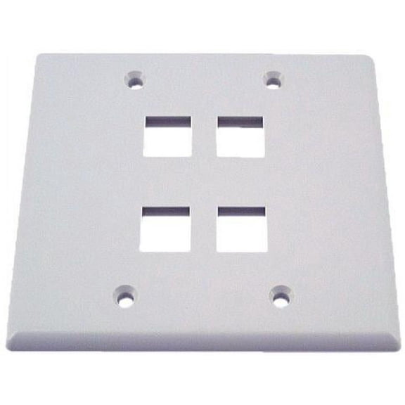 IEC WH20804 White Plastic Two Gang Wall Plate with 4 Cutouts for Keystone Inserts