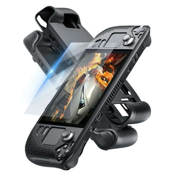 Protective Case Fit for Valve Steam Deck With Tempered Glass Screen Protector, Full Protection Silicone Soft Cover Skin for Steam Deck Console Accessories, Anti-Scratch/Anti-Slip/Shock-Absorption