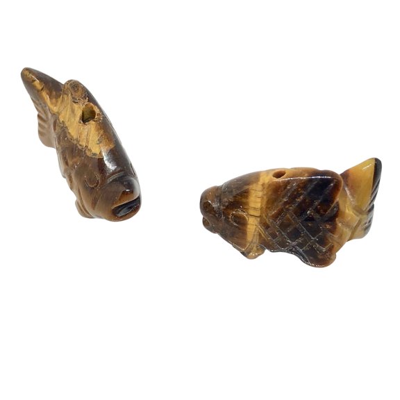Swimmin' 2 Carved Tigers Eye Fish Koi Carp Beads | 23x11x8mm | Gold | 2 Beads