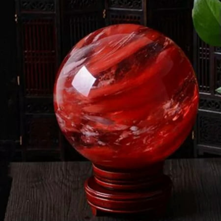 EOEMY Natural Quartz Crystal Sphere Healing Energy Gemstone Orb Ball Fengshui Decor-80mm Red Smelting Stone Ball