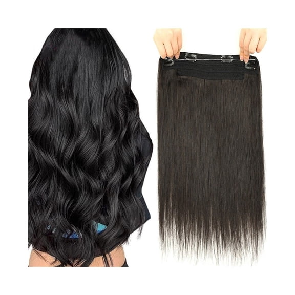 Wire Hair Extensions Real Human Hair, 14-20 Inch One Piece Straight Hair Extensions Invisible Fish Line Clip in Hair Extensions Natural Black Color