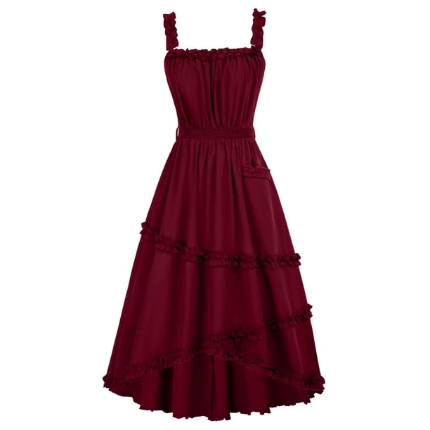 Womens Halloween Costumes 2024 Cosplay Gothic Dresses Women's Fashion Casual Solid Colour Lace Gothic Court Vintage Swing Dresses