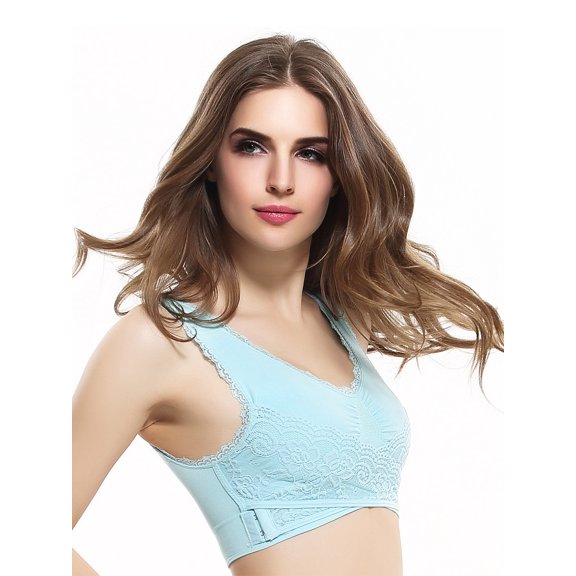 Saient Women's Sexy Lace Bra Solid Color Cross Side Buckle Bra Brassiere Wire-Free Lift Bras