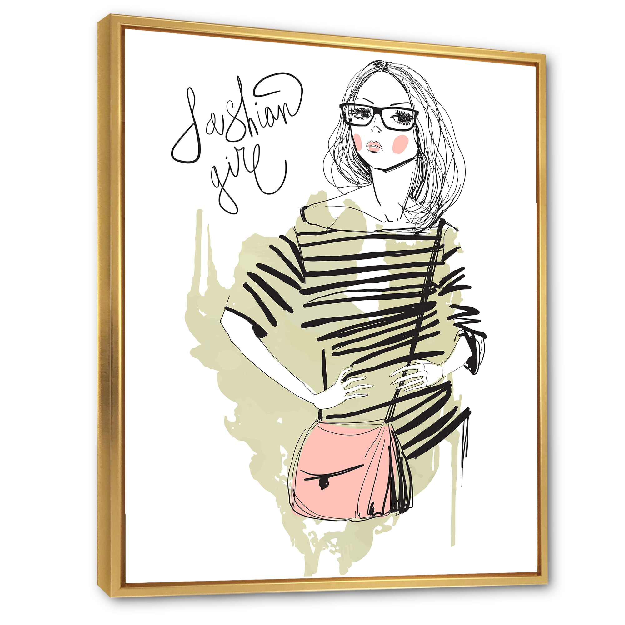 Designart 'Trendy Fashion Woman' Shabby Chic Framed Canvas Wall Art Print