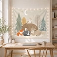 thumbnail image 5 of Sleeping Woodland Animals on Bear Against Forest Night Sky, Calming Illustration for Kids Room, Nature Art Decor, Birthday Gift Tapestry Wall Hanging for Nursery and Bedroom, 5 of 7