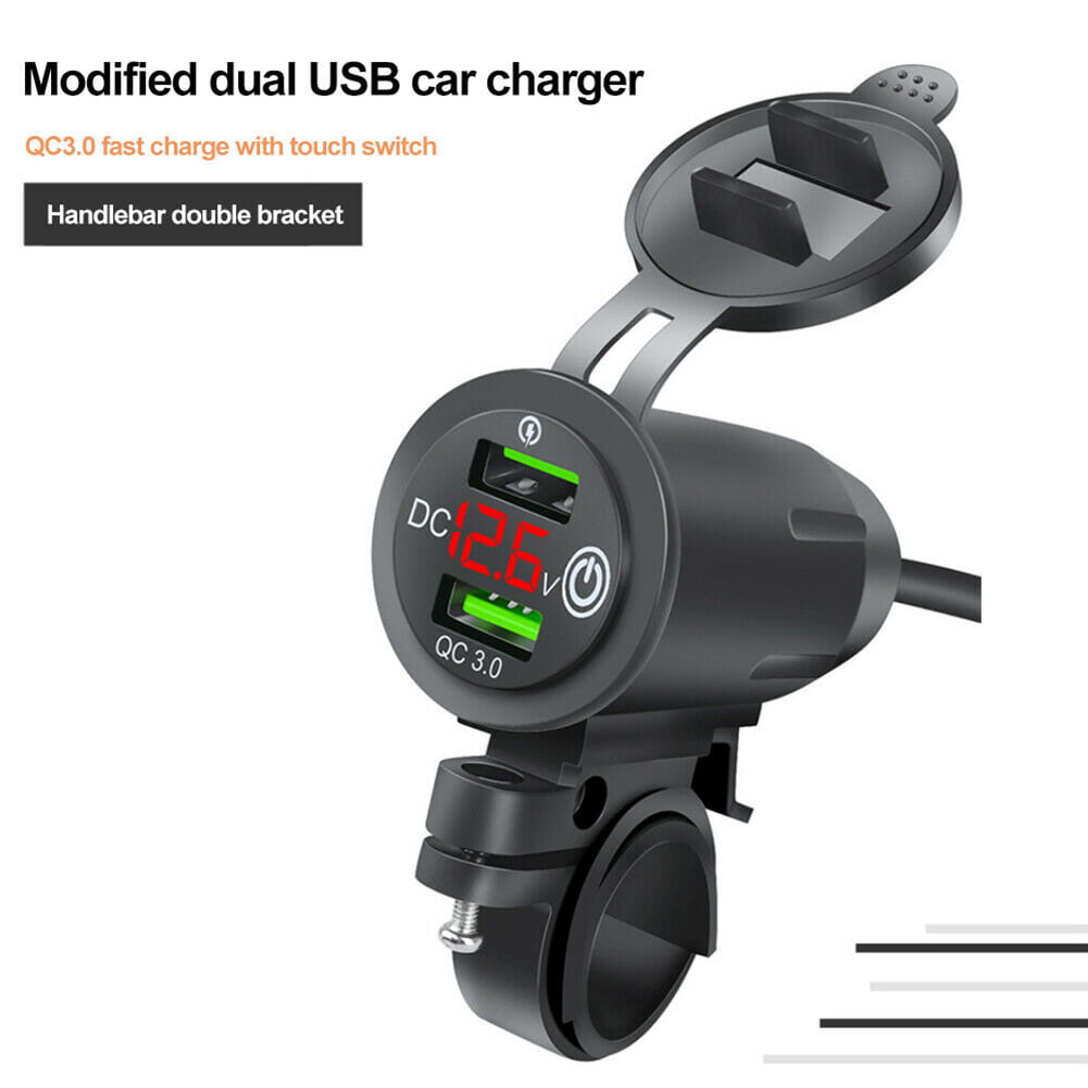 Goodhd 12V 2 USB Motorcycle Handlebar QC 3.0 Charger Socket