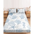 thumbnail image 2 of Queen Size Fitted Sheet Set - Blue Grey Coastal 3 Piece Bedding Sets 16" Deep Pocket Fitted Sheet with 2 Pillowcases, Sea Turtle Nautical Coral Summer Beach Brushed Microfiber Hotel Luxury Bed Sheets, 2 of 9