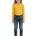 thumbnail image 6 of Breezora Girls Ribbed Knit Long Sleeve Tee Round Neck Slim Fit Casual Basic Top Stretchy Soft Everyday Pullover Shirt 150 Size Yellow, 6 of 6