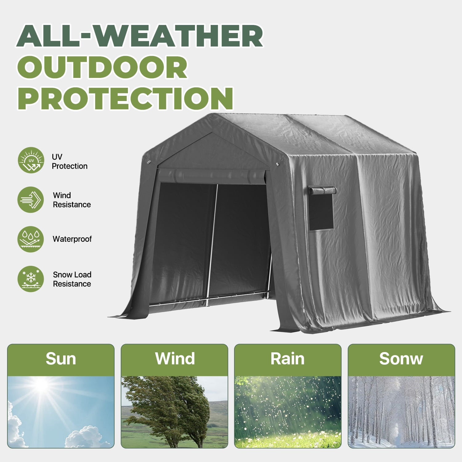 BaPiPro 10x10FT Grey Gable Top Carport, Multifunctional Outdoor Storage Shelter with All-Weather Metal Frame for Patio Vehicle Parking & Outdoor Gear Storage