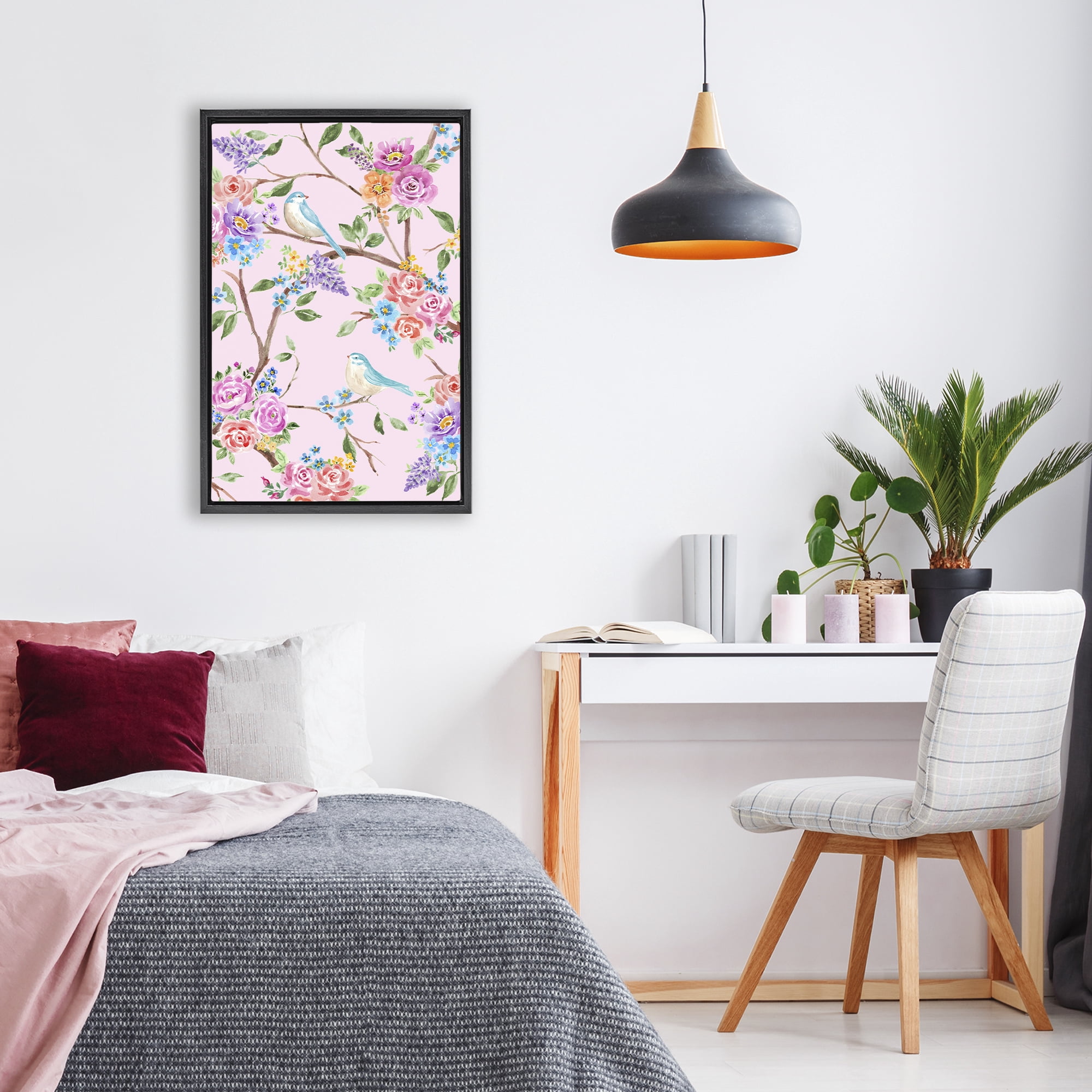 Stupell Industries Pink & Blue Spring Florals Black Framed Floater Canvas Wall Art, design by Corinne Haig