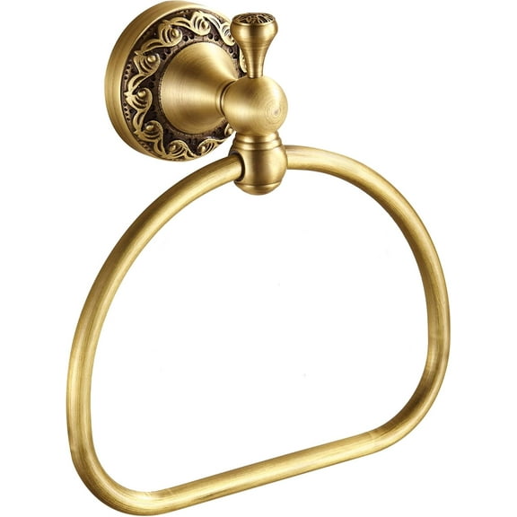ABCISI Brass Towel Ring, Antique Hand Towel Holder, Flexibly Rotated by 180 °, Sturdy Bathroom Towel Rack Hanger, Exquisite Pattern Carving with Concealed Screws Design,Wall Mounted Retro Accessories