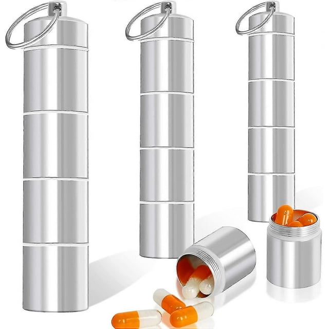Key Ring Pill Box 3 Pieces Waterproof Pill Box Portable Pill Box Aluminum Pill
