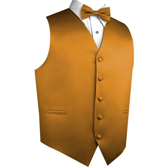 Men's Formal Tuxedo Vest, Bow-Tie & Hankie Set for Prom, Homecoming, Wedding, Cruise in Honey Mustard - M