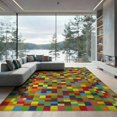 thumbnail image 2 of ODIKA 6'x9' Washable Area Rug Easy Care, Non-Shedding, Bedside Retro Block Checkerboard Multicolor Border Hopscotch for Queen Size Bedroom Under Bed Master Suite, 2 of 7