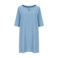 thumbnail image 5 of Meichang Women's Summer Shirt Dress Cotton Linen Knee Length Dresses 3/4 Sleeve Keyhole Neck Loose Fit Casual Dresses Beach Tshirt Dresses, 5 of 6