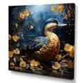 thumbnail image 2 of Designart "Midnight Ponder of Blue and Yellow Duck in Floral Setting" Animals Wall Art - Modern Blue Duck Entryway Wall Art, 2 of 6