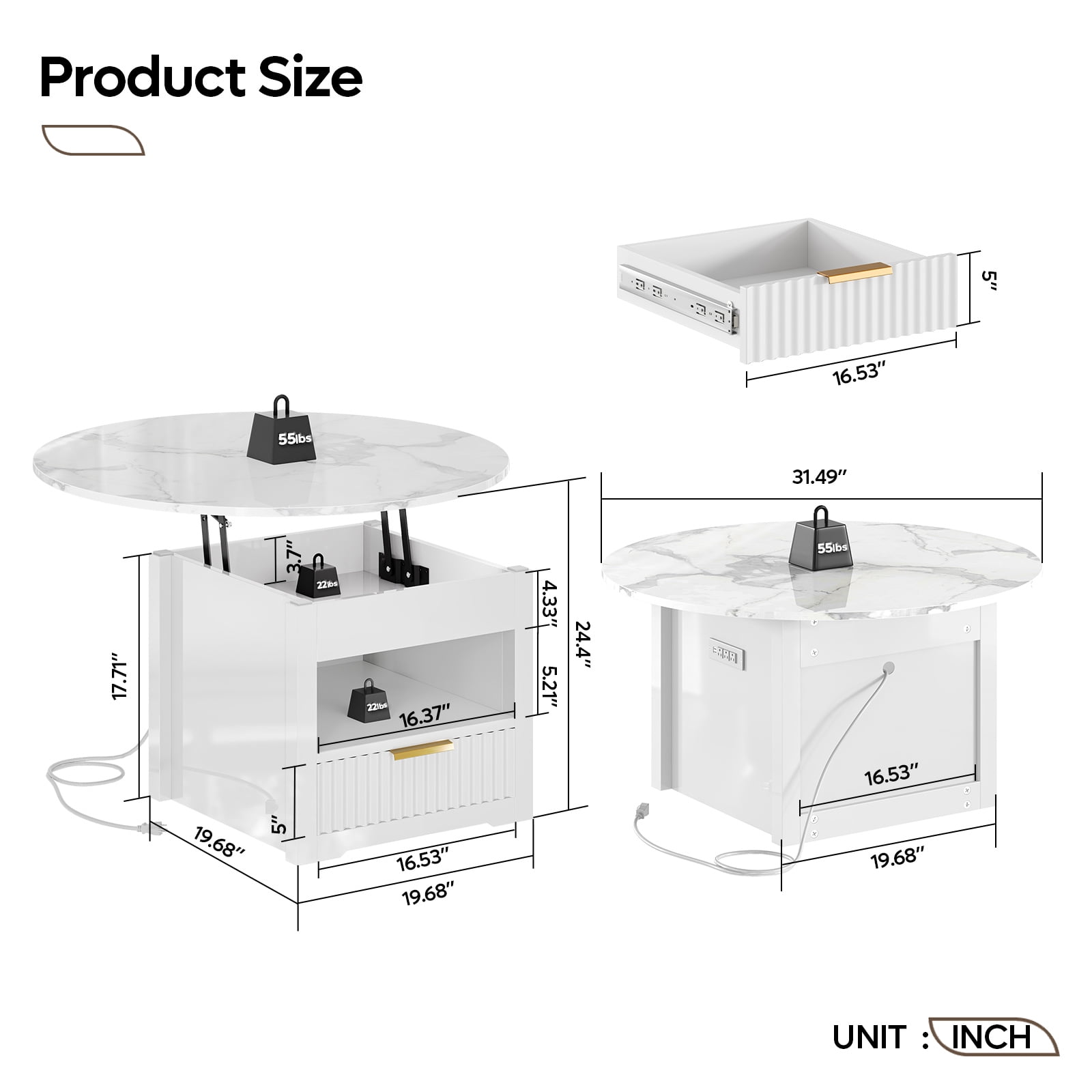 Bestier Round Coffee Table for Living Room, High Gloss Lift