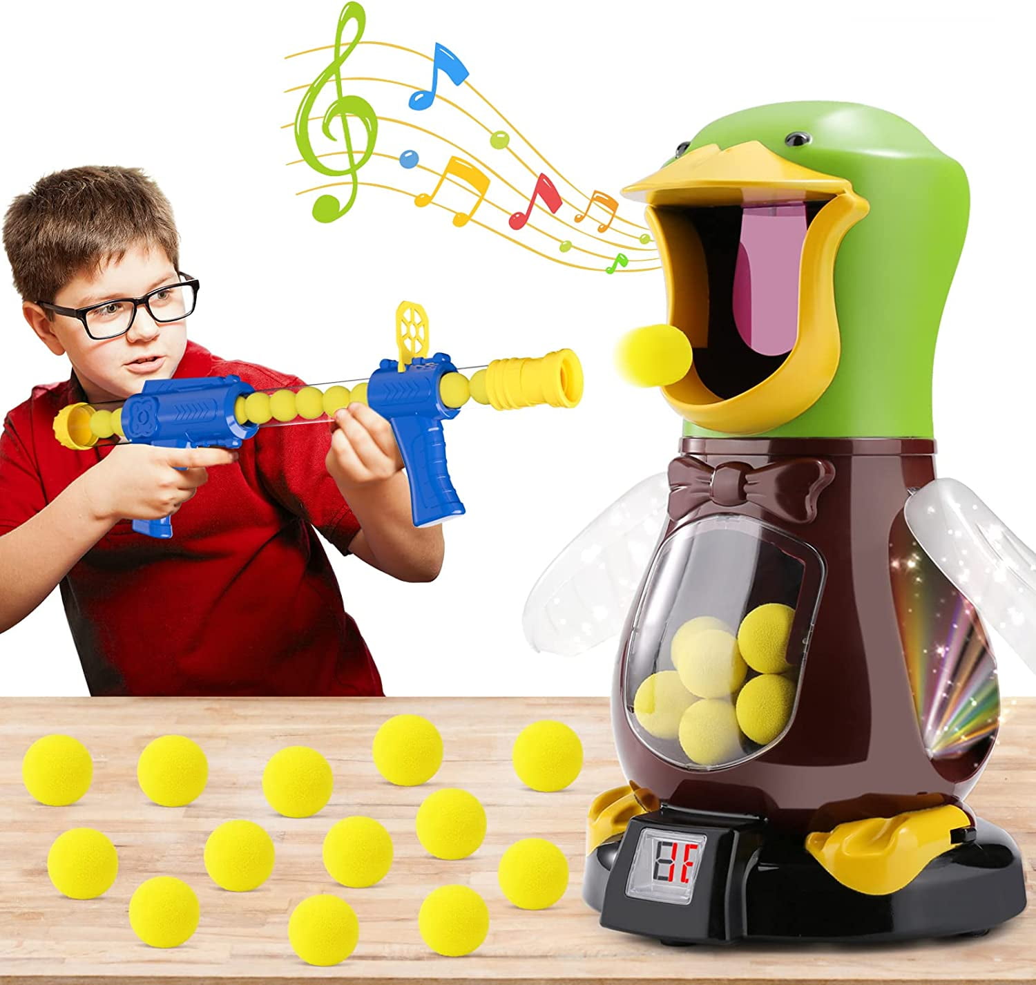 Duck Shooting Toys for Kids 3-5 Years, Toy Popper Gun with Electric Movable Target, Interactive Competition Game Gift for Boys and Girls