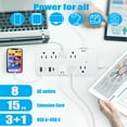 thumbnail image 3 of 15FT Surge Protector Power Strip Extension Cord with USB C, Flat Plug Power Strip with Long Cord, 8 Outlets and 3 USB A & 1 USB-C Port,1700J Wall Mount Desk Multiple Outlets White, 3 of 8