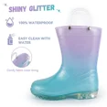 thumbnail image 3 of KEINDI Little Girls' Shoes Shiny Glitter Waterproof Wading Mid-Calf, Medium Low Heel Round Toe Purple, 9, 3 of 7