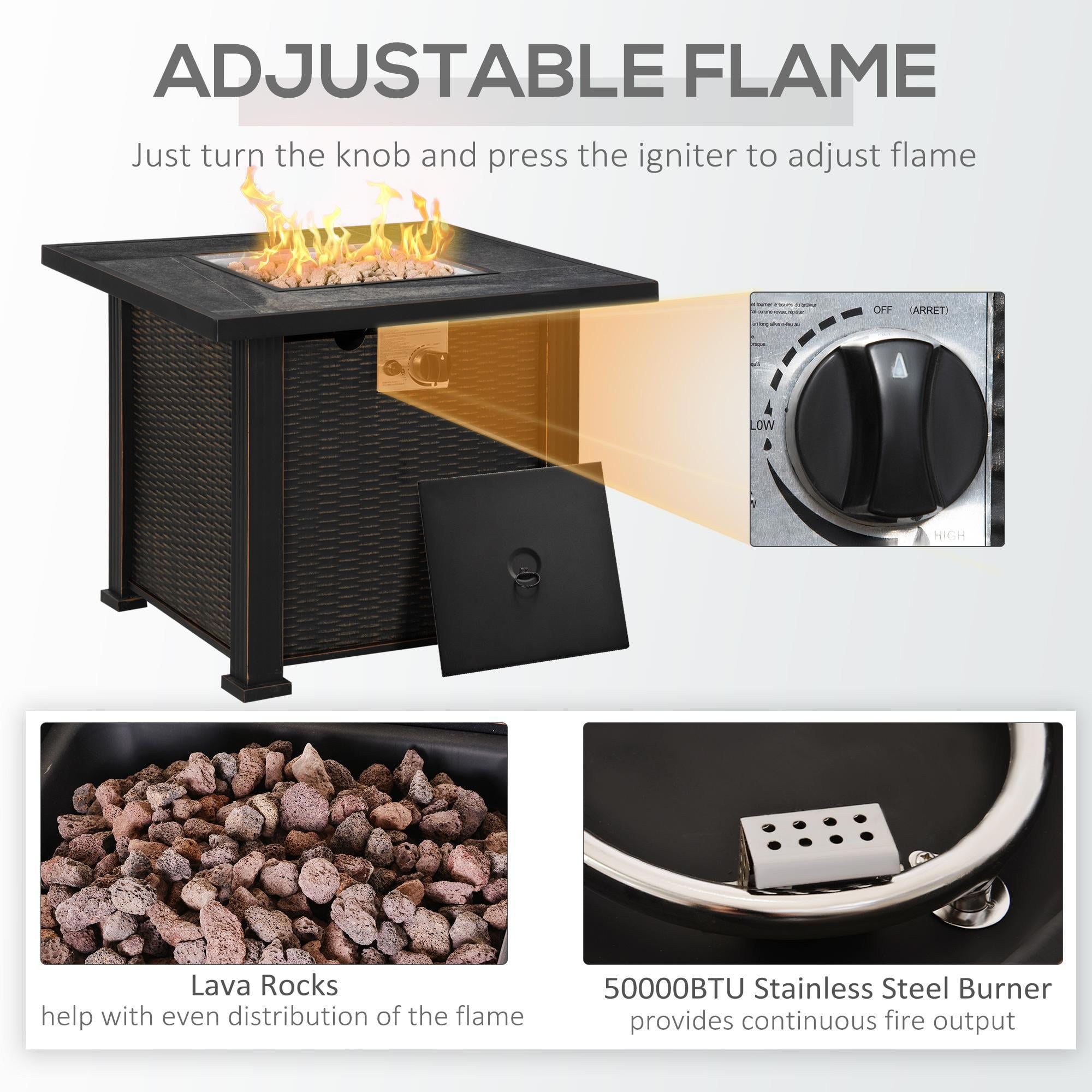 Kadyn 30" Outside Fire Pits with Ceramic Tabletop, Lid and Lava Rocks & Rain Cover, Smokeless Fire Pit with 50,000 BTU Auto-Ignition for Backyard, Black